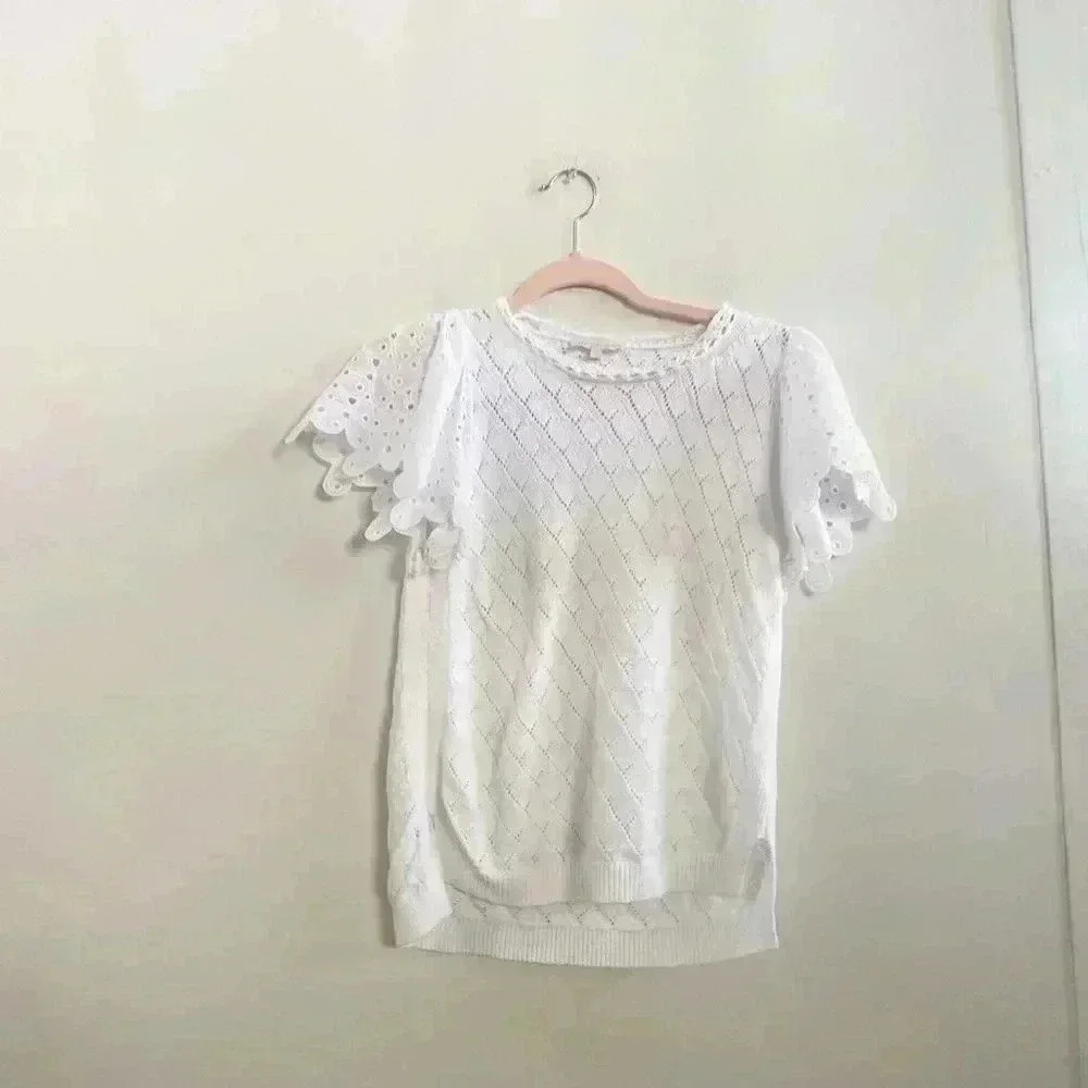 Rebecca Taylor knit short sleeve blouse small